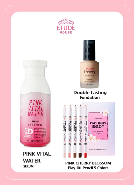 ★ Etude House
最近Etude House主打的是能夠美肌保養的桃子系列,還有韓妞試用後都稱讚不已的粉底液!不過偽少女自己最喜歡的還是以櫻花為概念推出的5色眼唇筆,除了眼唇,腮紅也可以靠這五個顏色就完成全妝喔!
