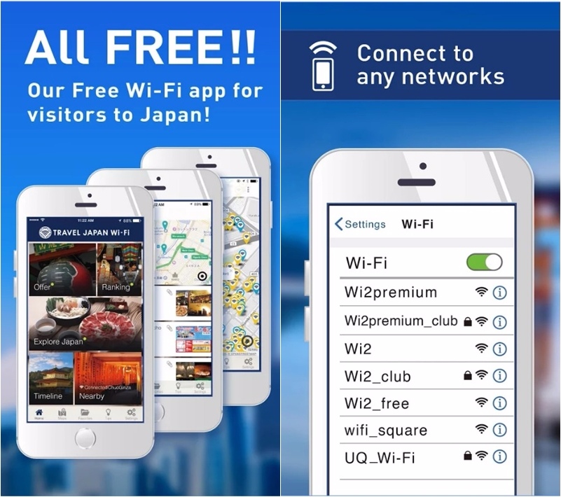 - TRAVEL JAPAN Wi-Fi -
提供超過 200,000 個免費 WiFi 熱點,並提供有用的旅遊小秘訣和各式消費相關優惠,讓你沒有網路的朋友也能輕鬆遊玩日本。