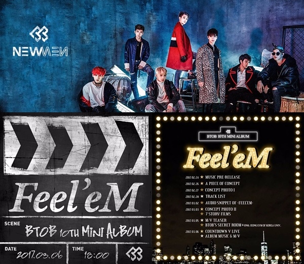BTOB
BTOB將在3月6號 下午六點公開新曲"Feel’eM"!Melody們快準備好錢包啊!
而昨天也公布了BTOB的回歸日程表~從本月24號就開始釋出新歌預告了呢!好期待~
