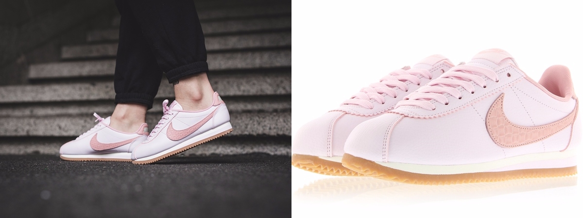 △Nike Classic Cortez Leather Pearl Pink
上次摩登少女介紹的這雙真的好可愛!利用深粉色與淺粉色做搭配,並且在Logo的位置加上一點點豹紋,可愛中又有點俏皮!