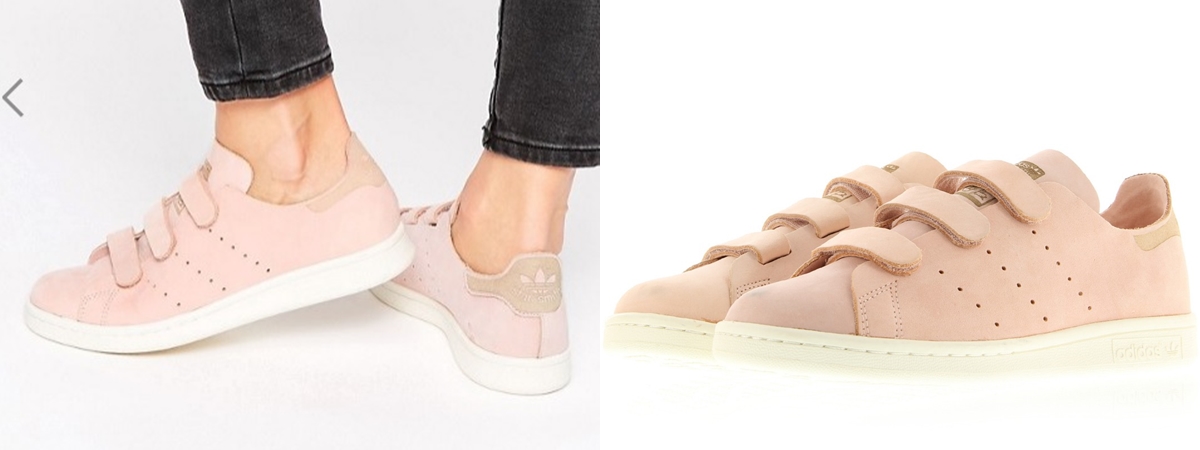 △adidas Originals Stan Smith
除了一般綁帶設計之外,像是這款的魔鬼氈設計,配上鮭魚粉更顯得有氣質,配上洋裝或褲子都很適合!