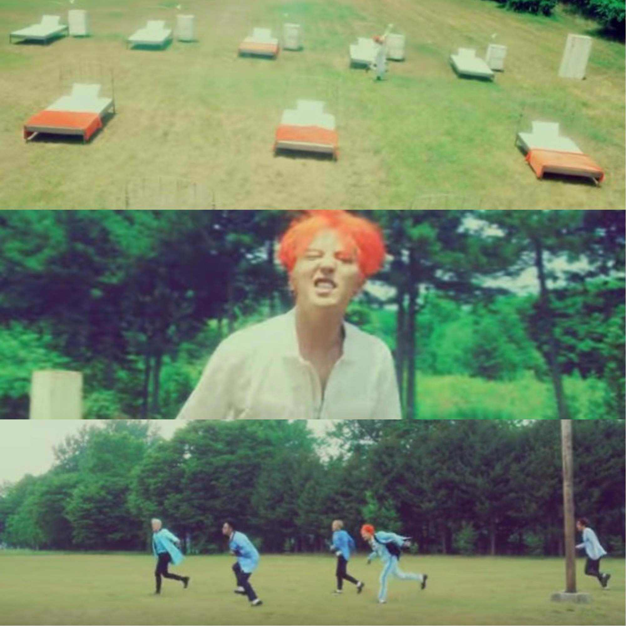 BIGBANG - SOBER 2015/ 6/ 30
背景都是草原
雖然BIGBANG全體沒有躺著但有床
有橘髮的GD
朋友一起奔跑的場景