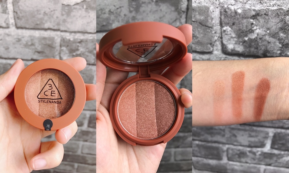接著是另一個3CE MOOD RECIPE TRIPLE SHADOW #SWOON,這顏色也是屬於暖棕色,帶有亮粉能讓眼神更亮麗,歐膩推薦這款給新手,比霧面更不容易失手喔!