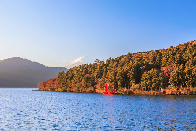 【11月上旬】
3. 箱根
箱根是對國外觀光客非常友善的地方,只要持有箱根周遊券,就可以包辦9成在箱根內所有交通,除了賞楓之外,熱門的行程包含小王子博物館參觀或是到大湧谷嚐嚐黑蛋,最後再到箱根神社看看水中的鳥居,如果時間允許,還可以增加從御殿場outlet延伸到富士山河口湖的行程。