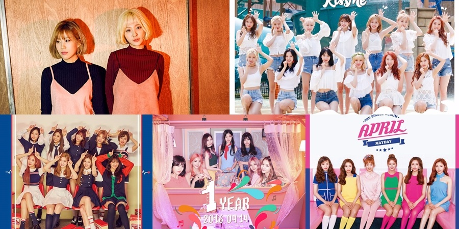 40.臉紅的思春期 出道日期:2016年4月22日
39.宇宙少女 出道日期:2016年2月25日
38.TWICE 出道日期:2015年10月20日
37.DIA 出道日期:2015年9月14日
36.APRIL 出道日期:2015年8月24日