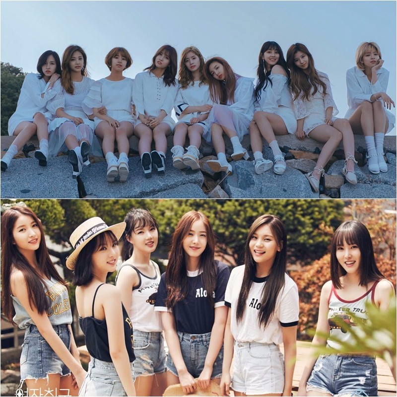 GFRIEND(21.1)、 TWICE(21)
一年前還是「校園風」的 GFRIEND,「學院風」對她們來說不只是概念~其實也是符合她們年紀的主題,隨著忙內們高中畢業,她們也開始轉換風格。而向來女團出道年紀都不大的TWICE,更是忙內Line才剛滿18啊~
