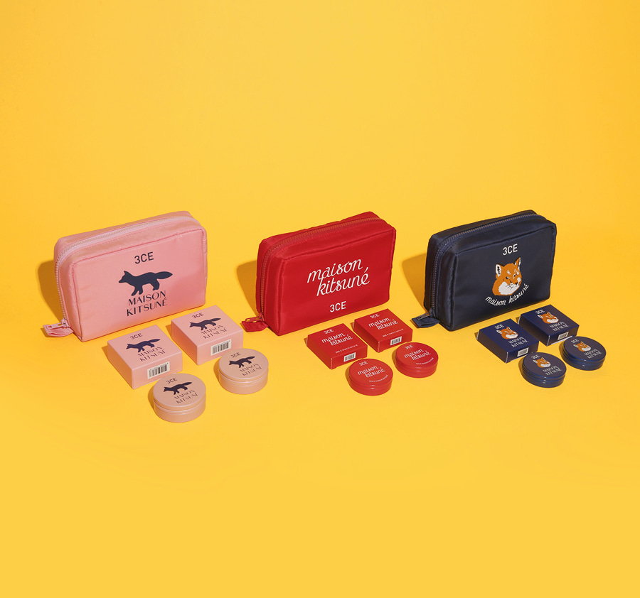△ 3CE MAISON KITSUNE POUCH
多層化妝包
這次周邊的部分也沒有要放過大家的意思!3CE一直都很夯的化妝包這次也出了聯名的款式,少女的粉紅色,時尚的正紅色跟有狐狸頭的藍色~