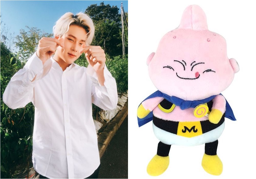 MONSTA X的撒嬌鬼周憲,不管在舞台上的野獸能力有多猛,小小的眼睛笑瞇起來讓萌貝貝說他長得超級像七龍珠裡的魔人普烏!剛出道不久就有粉絲送他一隻很大的胖普烏!