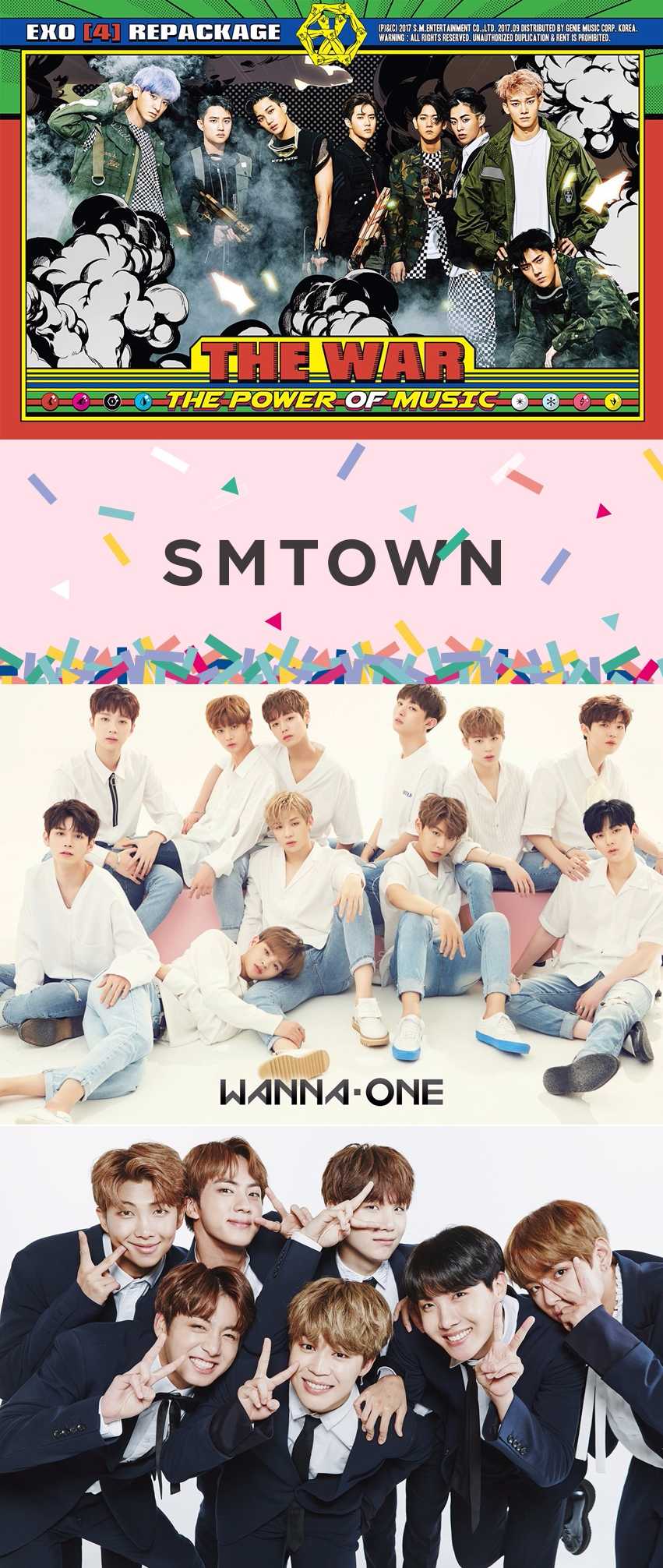 第四名-EXO。共獲得了15票。
第三名-SM Ent。共獲得了20票。
第二名-WANNA ONE。共獲得了45票。
第一名-防彈少年團。共獲得了82票。
果然今年造成許多話題且擁有高人氣的EXO、WANNA ONE、防彈少年團都獲得相當不錯的名次。但今年防彈的聲勢真的相當驚人啊!