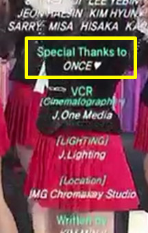 因為VCR影片中最後一長串的製作人員名單裡,最後竟偷偷的藏著「Special Thanks to Once」(特別感謝 Once),讓昨天韓國網友看了也羨慕TWICE對粉絲與眾不同的粉絲愛