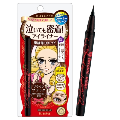 COSMO ANGEL推薦:KISS ME 奇士美-開架花漾美姬零阻力迷人深邃棕眼線液筆,0.4ML,NT.350元
防水型配方,完全不暈染,超強抗淚、汗、皮脂且防水,能長效維持完美眼線,筆尖僅0.1mm,有彈力的極細筆頭可輕鬆描繪睫毛間隙與勾勒眼尾,用溫水就可以輕鬆卸除,接近黑色的棕色讓眼神柔和不銳利。