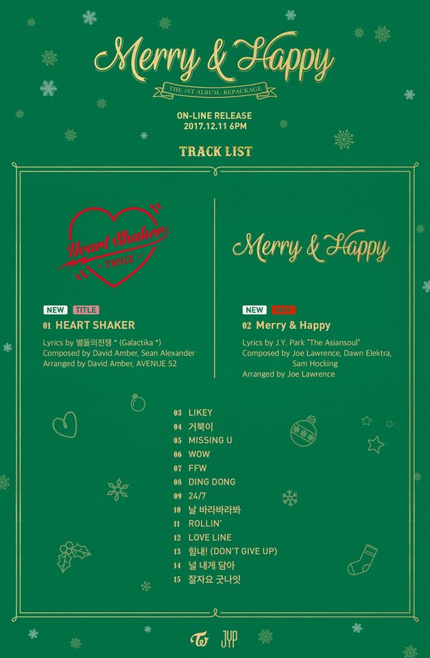 這次後續曲專輯名稱為《Merry&Happy》正好符合12月聖誕節的氣氛,主打歌《Heart Shaker》更是延續《LIKELY》愛心符號的概念!