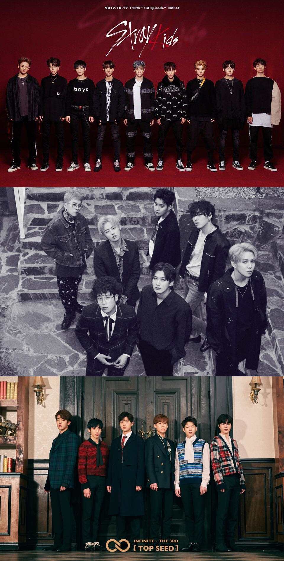 1月8日 Stray Kids 、BLOCK B、INFINITE
天啊!1月8日真的是一場大戰耶!
JYP的新人男團Stray Kids即將發行專輯《Mixtape》出道,身為JYP旗下的團體關注度自然很高呢!
而INFINITE以6人體制回歸的消息,自然也獲得了許多討論,希望6人的無限可以創造出新的紀錄啊!
音源強盜BLOCK B也將火速回歸,每次音源成績都相當不錯的他們一定會再度獲得好成績