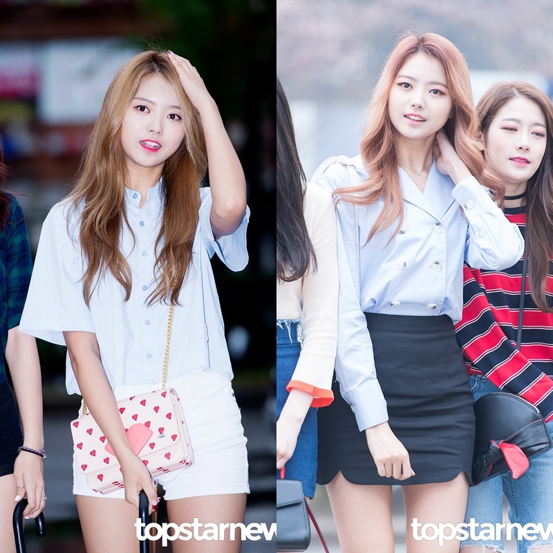 △PRISTIN 娜榮:
一樣擁有長腿的娜榮,在穿搭上也是不吝嗇的經常露出女神腿!通常娜榮會利用襯衫搭配短裙或短褲,色彩上不會太過鮮豔,能夠增加個人氣質感。像一般女孩想要展現成熟感,摩登少女就很推薦大家可以參考娜榮右手邊那套,裙子的設計還能顯腿瘦呢!