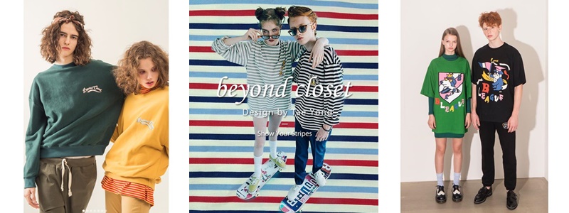 5、beyondcloset
韓國藝人的愛用品牌,也是推薦給喜愛街頭風格、不想被制式情侶穿搭框架住的各位。這個品牌看似難以親近,但它繽紛的色彩、特殊的設計剪裁和經典的狗頭圖案都讓它在韓國國內的人氣持續上揚,最近更是踏著首爾時裝周,將腳步邁向國際。