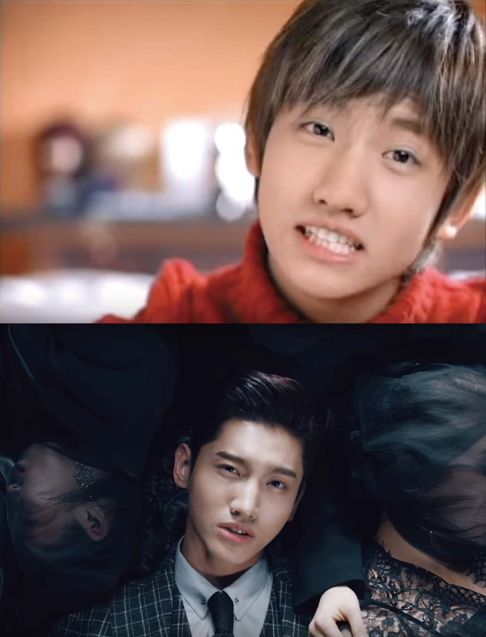 #東方神起-昌珉
喔馬尬~~當年以《HUG》清純出道的昌珉,才不過高中年紀10幾歲,和現在一對比起來,真的有種爸爸跟兒子的感覺ㅋㅋㅋㅋㅋ一樣都是MV,當年和可愛貓咪拍攝,現在則是躺在女人堆裡(?)