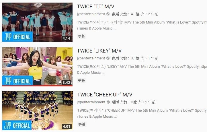 第三個則是剛發行《YES or YES》回歸的TWICE,除了《TT》以及《LIKEY》之外,《CHEER UP》也在4日成為第三支突破三億的MV,恭喜TWICE!