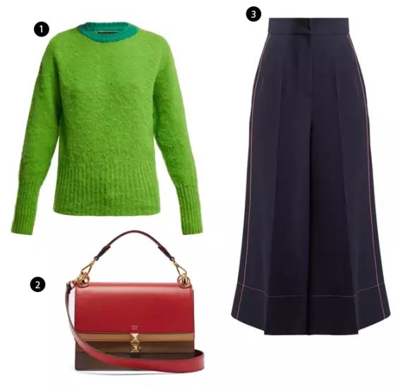 Shopping List:
1、La Fetiche 調色針織上衣 |
2、FENDI 皮質肩背手提包 |
3、Roksanda 縫線西裝寬褲 |