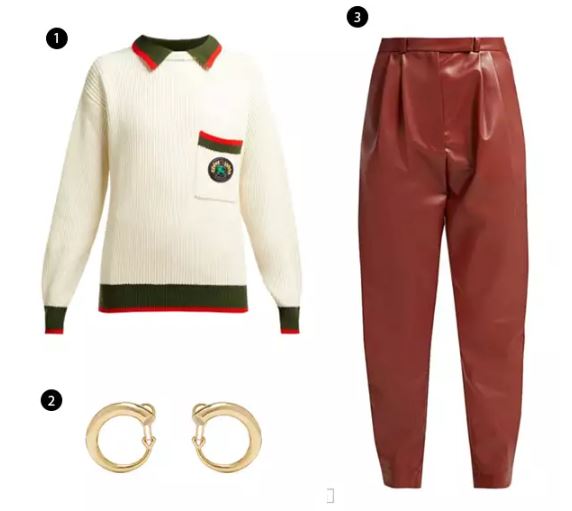 Shopping List:
1、BURBERRY 學院風針織上衣 |
2、CHARLOTTE CHESNAIS 迷你size耳環 |
3、A.W.A.K.E. 紅棕色皮褲 |