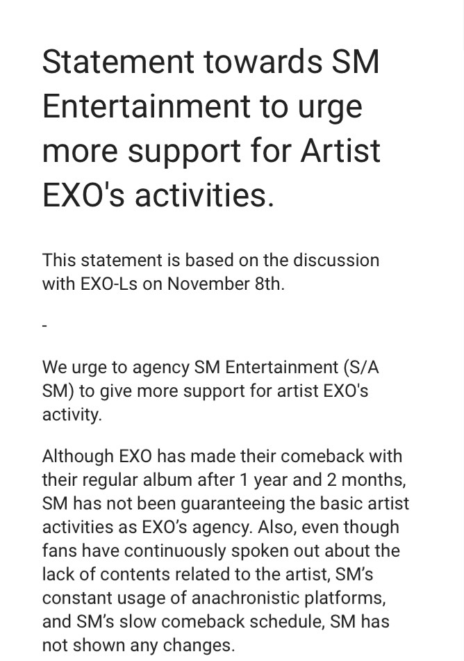 原來是因為這次SM對於EXO的回歸沒有什麼宣傳、他們也沒有上綜藝節目,再加上以前對SM種種的不滿,讓愛麗們一次爆發,因此發起了聯署!