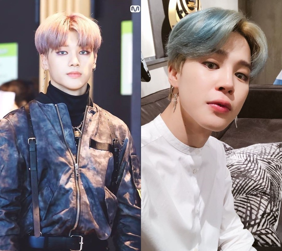 Woo Young左邊這張照片也讓網友驚呼:「好像Jimin!」、「以為是Jimin!」,不過也有人表示,可能是因為化妝才會導致兩人看起來這麼像啦!