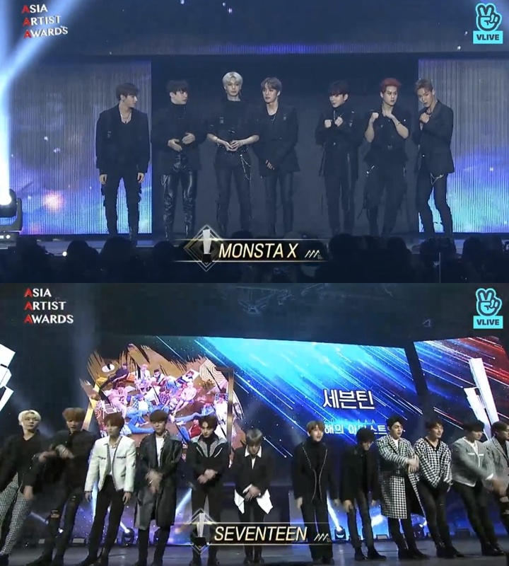 第二部一開場就先頒發了年度藝人的獎項,歌手部門則是由ZICO、Wanna One、iKON、SEVENTEEN、GOT7、MONSTA X、NU'EST W、防彈少年團、TWICE、MAMAMOO、善美等獲獎