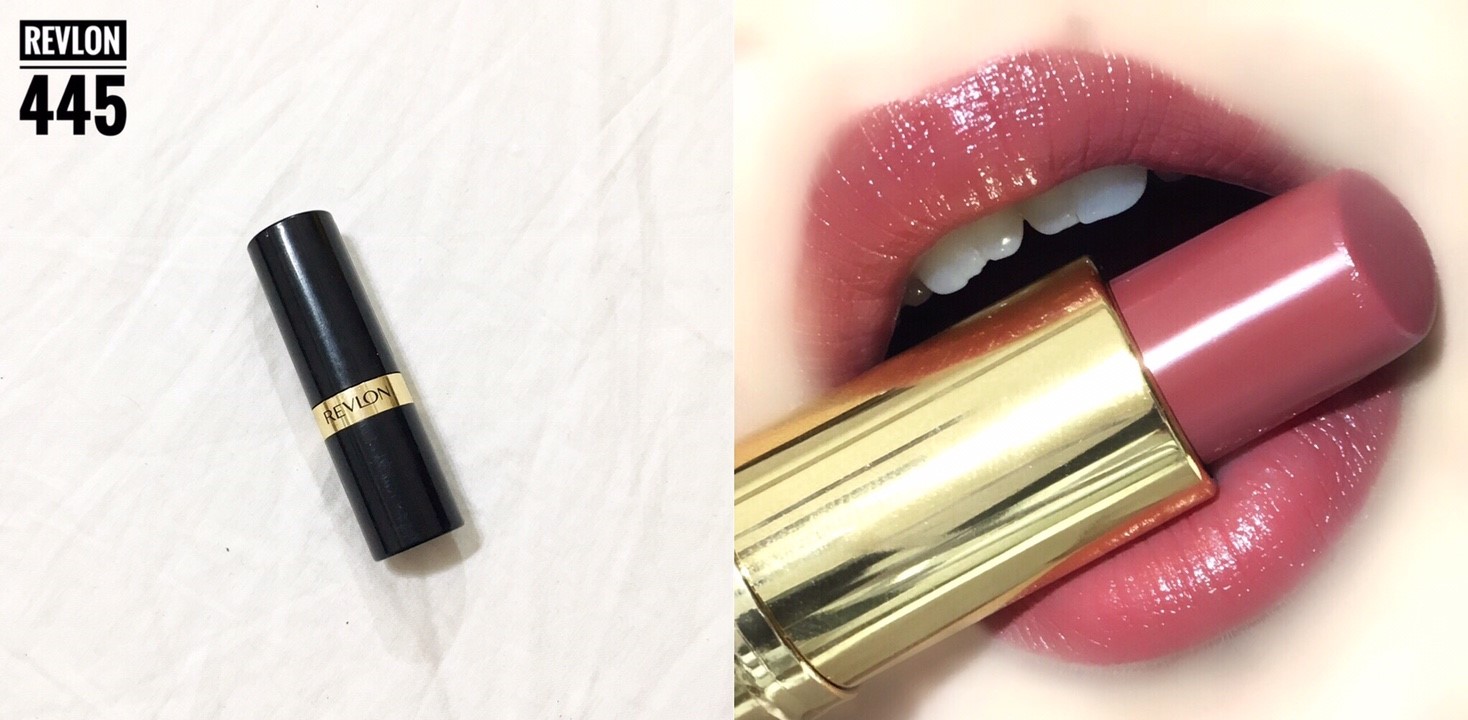 #Revlon / 445柚色玫瑰
最適合見長輩的票選TOP1,黑金色塑膠外殼相當簡約,質地一樣是偏向水潤一些,擦上去相當滋潤不顯唇紋!重點是它的紅沒有侵略性,反而是可以提升整體氣質,看來相當溫柔的顏色,肯定讓長輩們看了就喜歡!