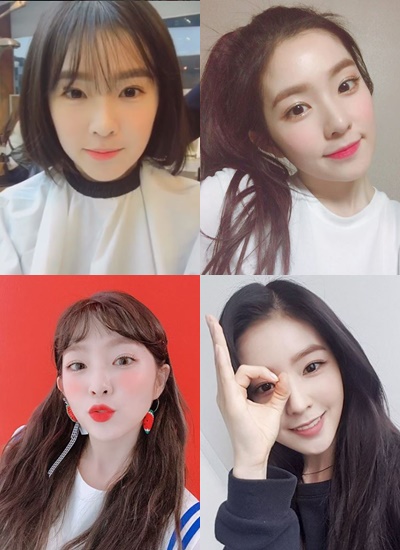 ❣ Irene |
身為門面擔當的Irene,造型是五人中最少做大改造的一位(這麼快就公布XD),常以自然散落的黑髮造型現身,雖然沒瀏海的飄逸造型最讓人印象深刻,但長過眉毛的空氣瀏海也好適合她呀~加上淡淡的妝根本直接回到清純的學生時期>//< 以Irene來說,額頭不高不低不寬不窄剛剛好,基本上髮色夠深的話,什麼樣的瀏海都能輕易襯托她精緻的五官!(淺色髮就很需要妝容的陪襯囉~)