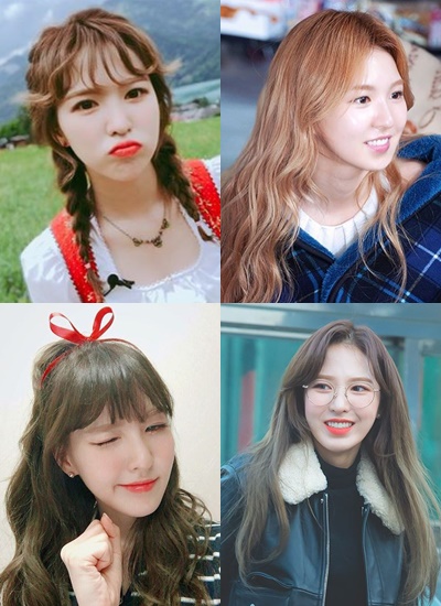 ❣ Wendy |
天哪左上太可愛了吧!韓系小羊瀏海根本是為她而生啊(噴愛心)Wendy近期主要走有瀏海的髮型路線,但偶爾還是會有大側分的造型出現,同樣的髮色(下面兩張),編覺得把瀏海蓋下來之後左邊都可以叫右邊姐姐了XD Wendy的臉型偏長、額頭稍稍偏高,有瀏海的造型不僅能調低視覺年齡,更能修飾臉部的比例,是圓臉人超級羨慕的瀏海臉型啊!!!