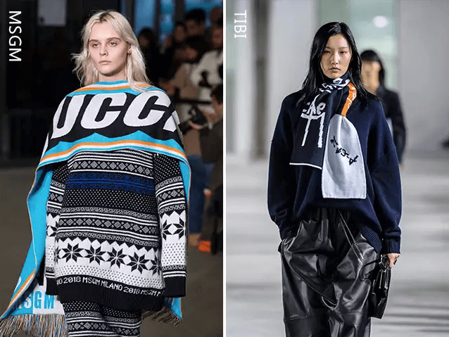 『強調平面感:LOGO單品』
在任何衣服上搭配大LOGO或是有圖案的飾品都能夠展現出隨興、感性的感覺。方法很簡單!無條件的將圖案和LOGO放在觀眾視線中,若要打結,則建議將垂下的圍巾置於正前方。