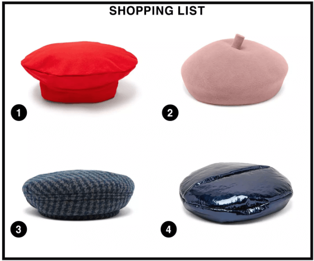1. Charles Jeffrey LOVEBOY 紅色貝蕾帽
2. 룰라 햇 法式粉色貝蕾帽
3. Maison Michel 千鳥格貝蕾帽
4. Maison Michel 藍色亮面貝蕾帽