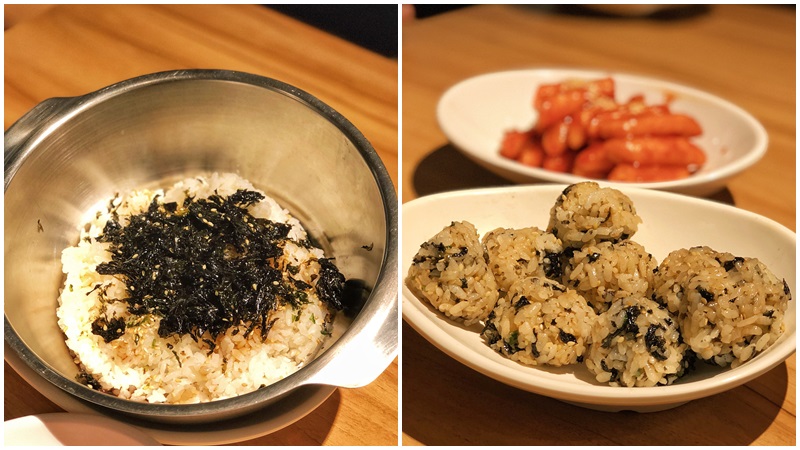 還有必點的美味人氣小點心飯糰~大家可以自己動手DIY把裝在鐵盆裡的飯和海苔等配料拌勻再用手將飯糰搓成一顆一顆圓圓的小飯糰~不僅美味好玩還可以增加飽足感~炸雞吃膩了就來顆小飯糰!雖然妖精覺得很好吃 不過整體價錢稍稍貴了一點 也不太適合少人或獨自享用TT