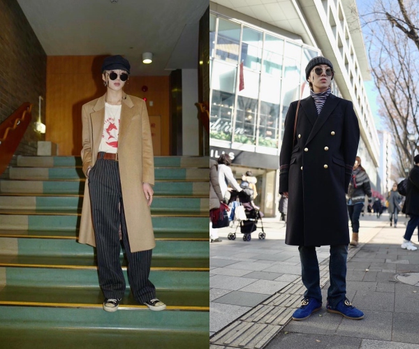 允隊的長大衣style!大衣真的是非常帥氣的單品了啊,顯得整個人瘦高長,就算搭運動鞋也很ok的,勝允加上眼鏡鏈就真的很有個人特色了。如果肩膀比較窄、肩線比較不明顯的話就盡量避免大落肩的大衣,選擇挺版稍微有墊肩的大衣,讓身形立體有精神,變成有肩膀的男子!