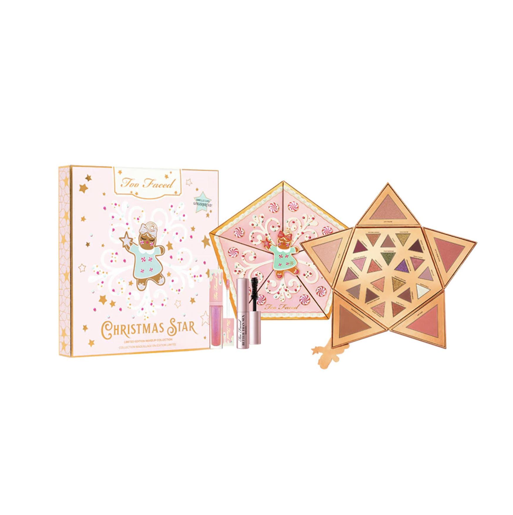 #OliveYoung店員推薦款 Too Faced 聖誕節星星套組
首先是OliveYoung店員強烈推薦的聖誕節套組,這一組偽少女光看到它的外觀就超想購入的,這組是以薑餅人的概念去做設計,所以外觀是做薑餅人餅乾盒造型,另外這組眼影的顏色多達20種,腮紅顏色5種,還附贈一隻睫毛膏以及一隻水感唇彩,今年聖誕節的彩妝完全可以只用它就好了啊!